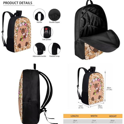 Cartoon Capybara 3 Piece Kids Backpack Set with Lunch Box Pencil Case Kids Backpack for Girls Portable Lunch Bag Multifunctional Pencil Case Gift for Girls Boys - color: Cartoon Capybara-a
