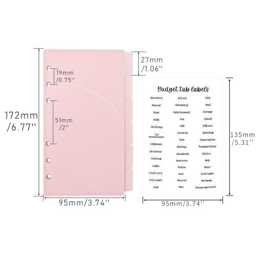 Mogoostry 12pcs Pink A6 Binder Pockets Cash Envelopes Pink Divider Pocket with 6Tabs and Label Sticker A6 Budget Sheet Sleeves Two Pockets Folder Binder Inserts Money Organizer - color: 12pcs Pink Envelope