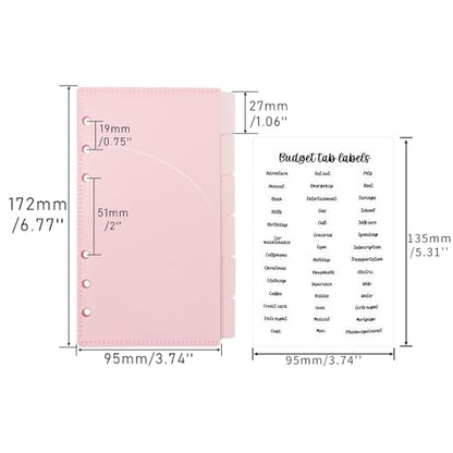 Mogoostry 12pcs Pink A6 Binder Pockets Cash Envelopes Pink Divider Pocket with 6Tabs and Label Sticker A6 Budget Sheet Sleeves Two Pockets Folder Binder Inserts Money Organizer - color: 12pcs Pink Envelope
