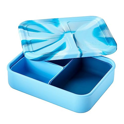 LunchBots Build -a- Bento Lunch Box, Silicone Bento Box for Kids, Multi-Compartment Lunch Container, Oven & Dishwasher Safe, BPA Free, 32 oz - Tie Dye Light Blue - color: Tie Dye Light Blue
