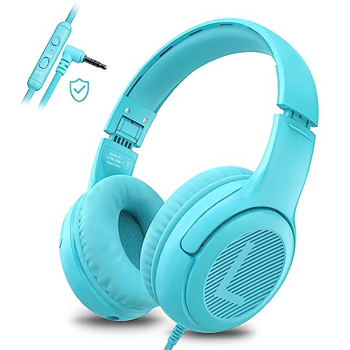 awatrue Kids Headphones for School Travel, 85/94dB Safe Volume Limit, 3.5mm Jack, HD Mic, Portable Wired Headphone with Shareport, Stereo Sound On-Ear Headphones for Toddler Kids Girls Boys Blue - color: Blue