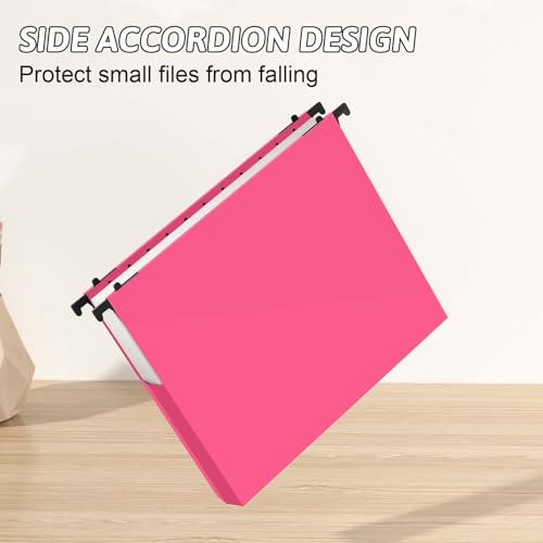 Plastic Hanging File Folders Expanding,12 Pack Extra Capacity Hanging File Folder Letter Size,2 Inch Expansion Heavy Duty Folders,Adjustable Tabs,Pink Hanging Folders Designed for Bulky Files - color: Pink