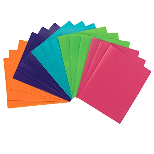 Samsill Durable Plastic Poly Pocket Folders, 15 Pack Assorted Fashion Colors, 2 Inside Pockets, Used for Office and School Supplies, Letter Size File Folders, Business Card Slot - size: 15 Pack