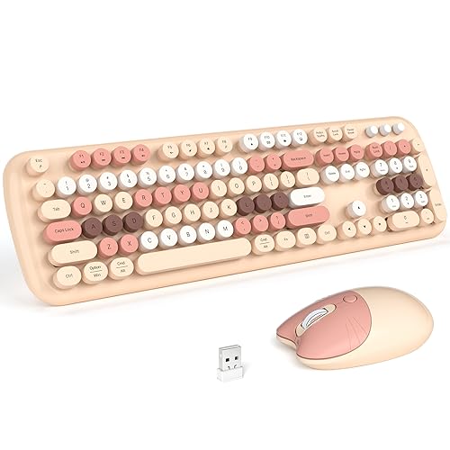 MOFII Wireless Keyboard and Mouse Combo, 2.4G Full-Size Retro Typewriter Computer Keyboard and 3 Level DPI Adjustable Wireless Mouse for Windows, Mac OS Desktop/Laptop/PC-Milk Tea Colorful - color: Milk Tea Colorful-A