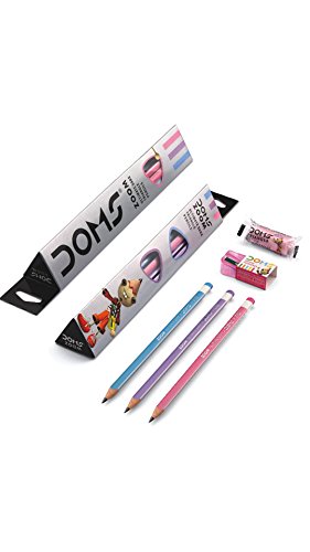Doms Zoom Ultimate Dark Triangle Pencils (10pcs) with Free Eraser, Sharpener and 15cms Ruler