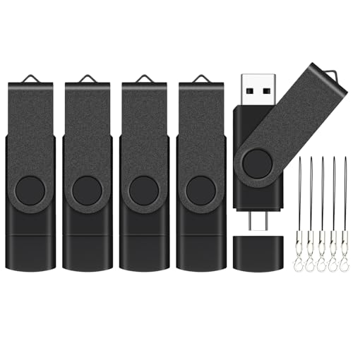 8GB 5-Pack USB-C 2-in-1 Flash Drive EASTBULL OTG USB 2.0 Type-C Drive Black | FAT32 USBC Flash Drives with Lanyards 5-Pack 8GB Bluk Thumb Drives Black - color: 5P-Black-8GB
