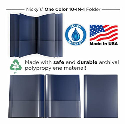 Nicky's® Multi Pocket Organizer, 10 or 14 Page Folder, Waterproof, Patented Tear-Resistant, Flexible Plastic, Proudly Made in USA, Binder Substitute. (10-in-1 Navy Blue) - color: 10-in-1 (Navy Blue)