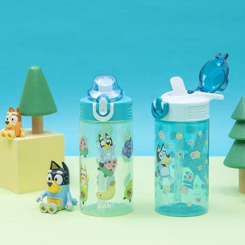 Zak Designs Bluey Sage Kids Water Bottle For School or Travel, 16oz Durable Plastic Water Bottle With Straw, Handle, and Leak-Proof, Pop-Up Spout Cover, 2-Pack Set (Bluey & Bingo) - color: Bluey & Bingo