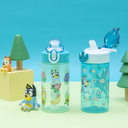 Zak Designs Bluey Sage Kids Water Bottle For School or Travel, 16oz Durable Plastic Water Bottle With Straw, Handle, and Leak-Proof, Pop-Up Spout Cover, 2-Pack Set (Bluey & Bingo) - color: Bluey & Bingo