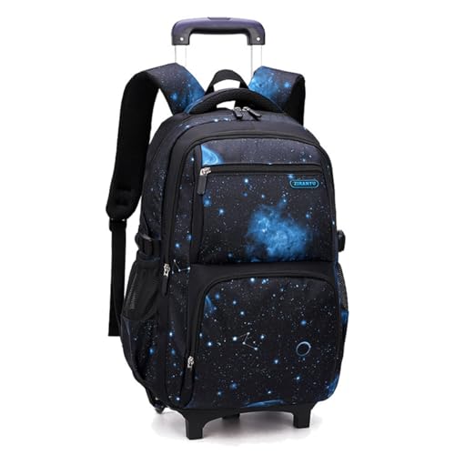 Boys Rolling Backpacks Kids'Luggage Wheeled Backpack for School Kids Trolley Bags Space-Galaxy Roller Bookbag on 2 Wheels - color: Black Blue-starry Sky, style: 2 Wheels+backpack