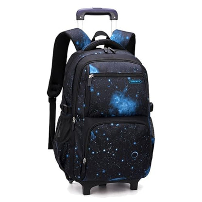 Boys Rolling Backpacks Kids'Luggage Wheeled Backpack for School Kids Trolley Bags Space-Galaxy Roller Bookbag on 2 Wheels - color: Black Blue-starry Sky, style: 2 Wheels+backpack