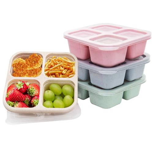 4 Pack Bento Lunch Box，4 Compartment Snack Containers，Divided Bento Snack Box，Meal Prep Containers Kids/Toddle/Adults,Food Storage Containers for School, Work and Travel - color: 4pack-Multicolor