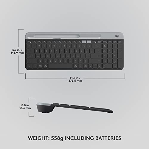 Logitech K585 Multi-Device Slim Wireless Keyboard, Built-in Cradle for Device; for Laptop, Tablet, Desktop, Smartphone, Win/Mac, Bluetooth/Receiver, Compact, Easy Switch, 24 Month Battery - Graphite - color: Graphite