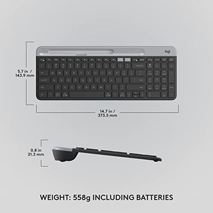 Logitech K585 Multi-Device Slim Wireless Keyboard, Built-in Cradle for Device; for Laptop, Tablet, Desktop, Smartphone, Win/Mac, Bluetooth/Receiver, Compact, Easy Switch, 24 Month Battery - Graphite - color: Graphite