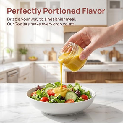 EONJOE 2 oz Glass Dressing Containers With Lids, Sauce Jars for Lunch, 6pk | Airtight ,BPA Free,Perfect for salad dressing sauce dip condiment to go lunch box Accessories , Dishwansher safe - size: 2oz