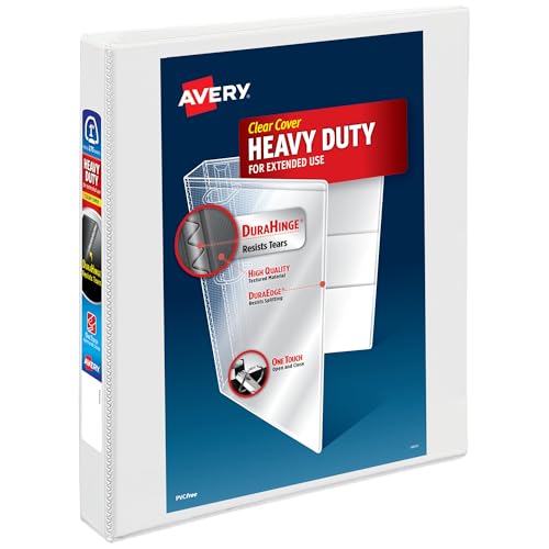 Avery Heavy-Duty View 3 Ring Binder, 1" One Touch EZD Rings, 275-Sheet Capacity, 1.4 Inch Wide Spine, Great for Home, School Supplies, Office, or Organization Needs, 1 White Binder (79199) - size: 1"