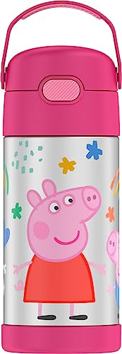THERMOS FUNTAINER Water Bottle with Straw - 12 Ounce - Kids Stainless Steel Vacuum Insulated Water Bottle with Lid, Peppa Pig - color: Peppa Pig