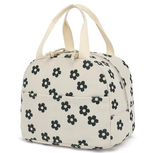 Corduroy Lunch Box for Women Girls, Cooler Lunch Bags Reusable Insulated Lunchbox for Picnic School Work Travel (Flowers) - color: Corduroy Flowers