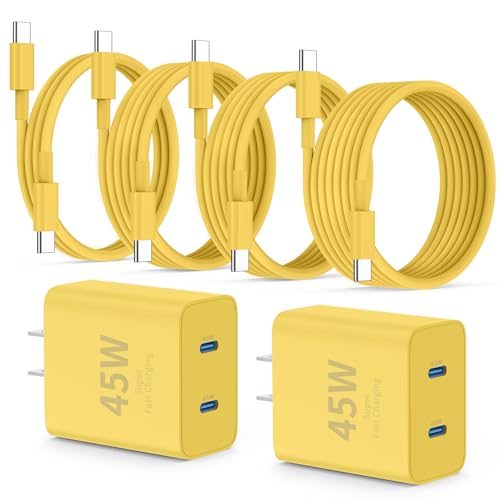 QZIIW Super Fast Samsung Charger Type C,45W Dual Port USB C Fast Charger Block [2-Pack] & Extra Long 60W 3/6/6/10FT USB C Cable - PD Quick Charging 3.0 for Samsung Galaxy S25 Ultra/S24+/S23 iPhone 16 - color: Yellow, size: 3FT+6FT+6FT+10FT