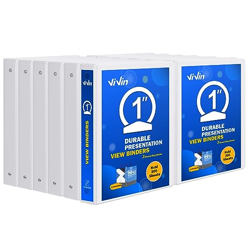 3 Ring Binder 1 Inch, ViVin Sturdy 1"-Round Ring Binder with 2 Interior Pockets, Clear View Cover, PVC-Free, Fits 200 Sheets of 8.5'' x 11'' Paper, Office Home School (12 Pack, White) - color: White, size: 1 Inch, style: 12 Pack