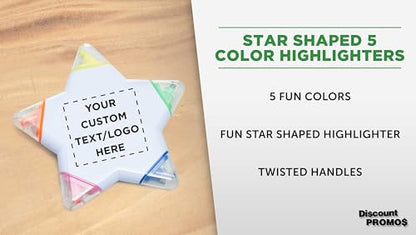DISCOUNT PROMOS Custom Highlighters Set of 10/50/100, Personalized Bulk Pack Durable Chisel Tip Textbook Highlighters Handy and Easy to Store - Star - color: White - Star
