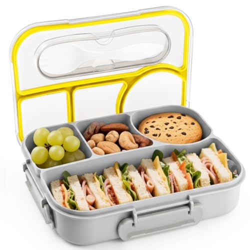 EASYFUN Bento Box Adult, Lunch Box, 4-Compartment Lunch Containers, Drop-Proof, Dishwasher Safe & Made with BPA-Free Materials (Grey) - color: Gray
