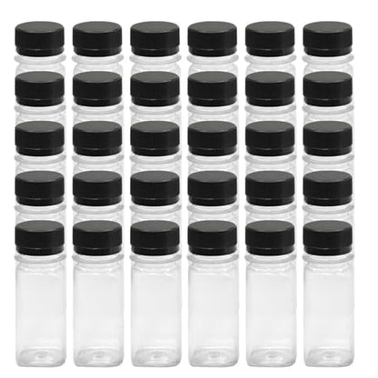 30 PCS 2 oz Plastic Juice Bottles with Lids | Empty Clear Milk Bottles with Lids, Beverage Containers for Juice, Milk and Other Drink - size: 2 oz / 60 ml (30 Count)