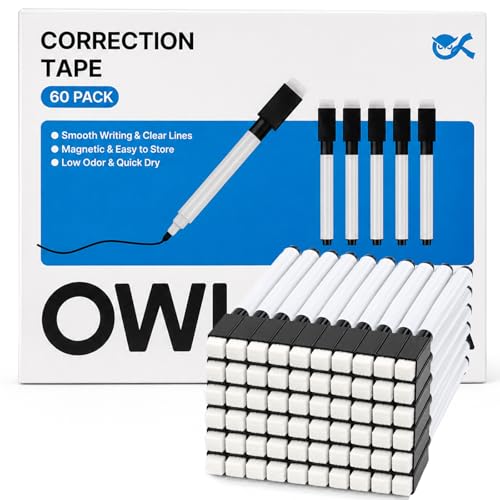 OWLKELA 60 Pcs Magnetic Dry Erase Markers with Eraser Cap, Fine Tip Whiteboard Markers with Eraser, Low Odor Dry Erase Marker Set for School Office Home, Black - size: 1 Count (Pack of 60)