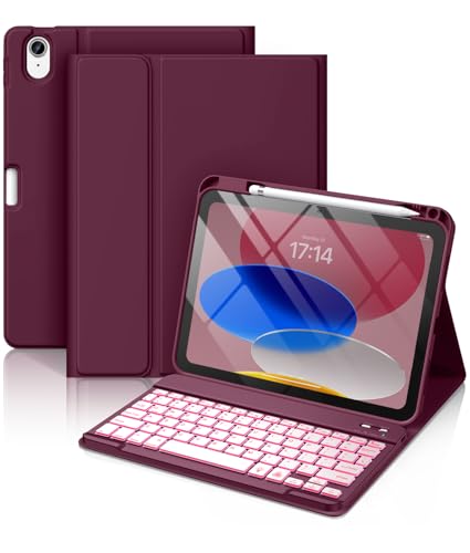 Hamile for iPad 11th 10th Generation Case with Keyboard - 7 Colors Backlit Wireless Detachable Folio Keyboard Cover with Pencil Holder for iPad A16 11-inch 2025 10th Gen 10.9 Inch 2022 (Dark Cherry) - color: Dark Cherry
