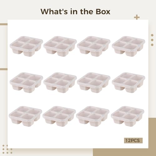 12 Pcs Divided Compartments, Reusable Meal Prep Containers with Lids, 4 Compartment Snack Containers, Microwave and Dishwasher Safe, Lunch Boxes for Travel, Office, and On the Go Meals