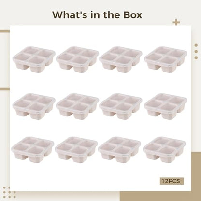 12 Pcs Divided Compartments, Reusable Meal Prep Containers with Lids, 4 Compartment Snack Containers, Microwave and Dishwasher Safe, Lunch Boxes for Travel, Office, and On the Go Meals