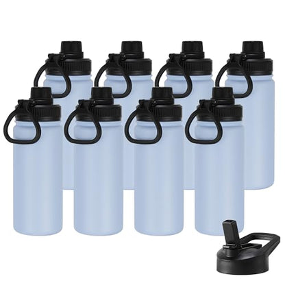 DOMICARE 16 oz Kids Water Bottle for School Stainless Steel Double Wall Vacuum Insulated Water Bottle with Straw lids & Spout Lid, Leakproof BPA Free (Light Blue,8) - color: Light Blue, size: 16oz/8 Pack