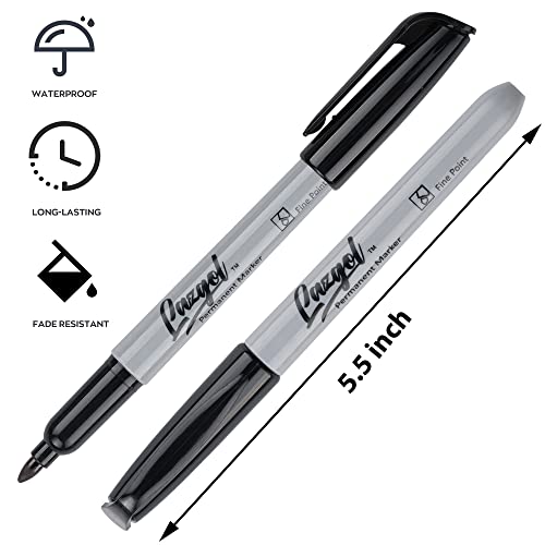 LAZGOL Permanent Markers Bulk, 32 Pack Black Permanent Marker Set, Fine Tip, Waterproof Markers, Premium Smear Proof Pens, Waterproof, Quick Drying, Office Supplies for School, Office, Home - style: Fine（Black