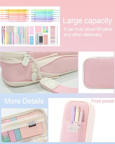 53PCS Aesthetic Office Supplies with Large Pencil Case,12 Pastel Highlighters,5 Black & 6 Color Ink Gel Pens,2 Inspirational Stylus Ballpoint Pens,4 Mechanical Pencils 0.5-0.7mm College Essentials - color: Multicolor，Black