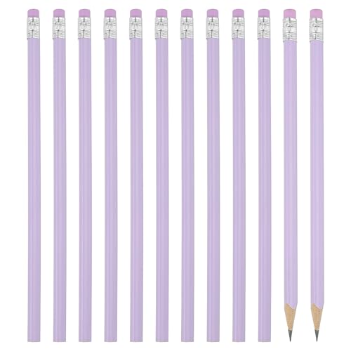 PATIKIL Round Pencils, 12 Pack Triangle HB Graphite Pencil Woodcase Wooden Pencils with Eraser for Classroom Office Writing Drawing Supplies, Purple - color: Purple