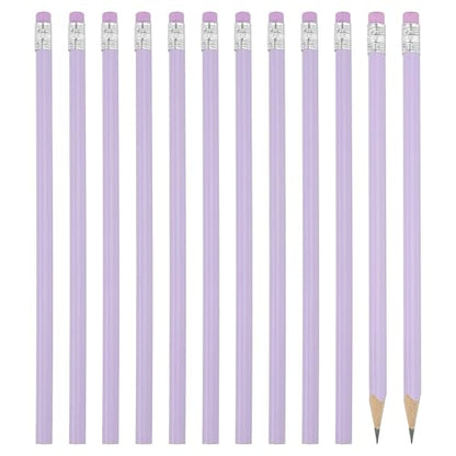 PATIKIL Round Pencils, 12 Pack Triangle HB Graphite Pencil Woodcase Wooden Pencils with Eraser for Classroom Office Writing Drawing Supplies, Purple - color: Purple