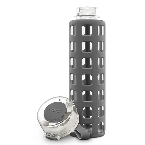 Ello Syndicate Glass Water Bottle with One-Touch Flip Lid, Grey , 20-ounce - color: Grey