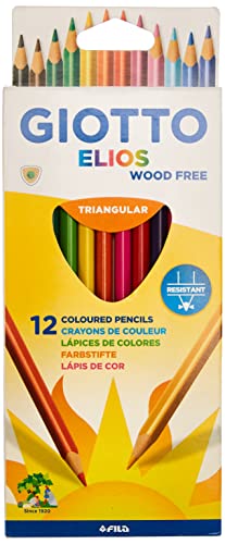 GIOTTO Elios Wood Free Colouring Pencils, 12 Assorted Colours, Ideal for Children & Schools