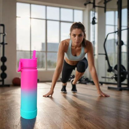 CHILLOUT LIFE 22oz Insulated Stainless Steel Water Bottle with Leak Proof Straw Lid & 144 Stickers - color: Frozen Slushy, style: 22 oz