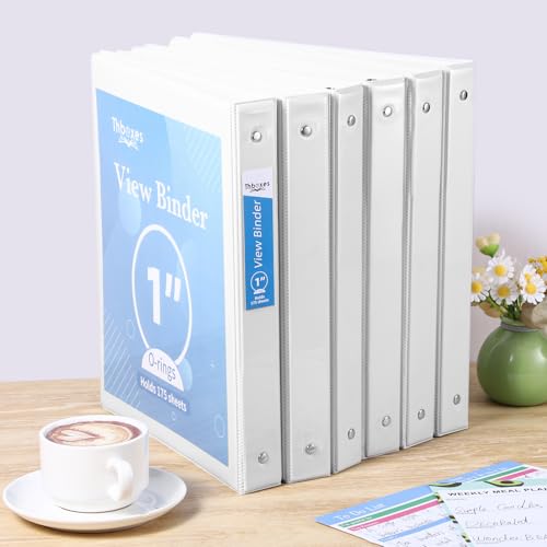 Thboxes 3 Ring Binder, 6 Pack 1 Inch Binder with 2 Interior Pockets & Clear View Overlay, Large Capacity, 1 Inch Binders 3 Ring, Round Ring Binders for Office, School, Home (White) - color: White