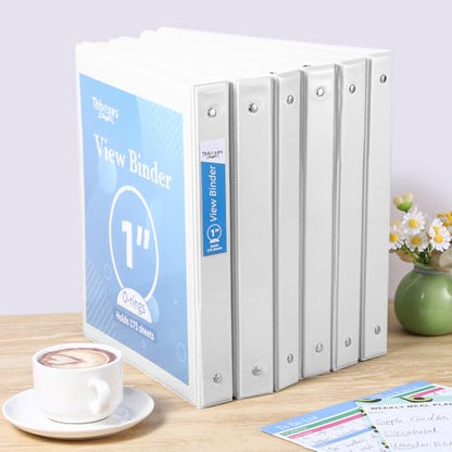 Thboxes 3 Ring Binder, 6 Pack 1 Inch Binder with 2 Interior Pockets & Clear View Overlay, Large Capacity, 1 Inch Binders 3 Ring, Round Ring Binders for Office, School, Home (White) - color: White