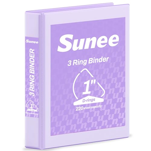 SUNEE 3 Ring Binder 1 Inch D Ring, Clear View Binder Three Ring PVC-Free (Fit 8.5x11 Inches) for School or Office Supplies, Light Purple, 1 Pack - color: Light Purple, size: 1 Inch, style: 1 Pack