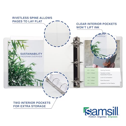 Samsill Durable 0.5 Inch Binder, D Ring Binder, Customizable Clear View Cover, Pearl White, Holds 125 Pages - color: Pearl White, size: 1 Pack, style: 0.5 Inch