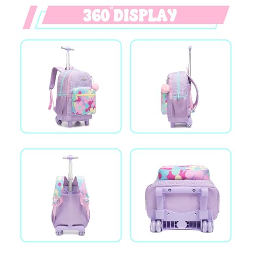 Girls Rolling Backpack with Lunch Box School Backpacks with Wheels 16.5" Roller Backpack for Girls, 3pcs Kids Wheeled Bookbag for Elementary School - color: Zisehuaduo