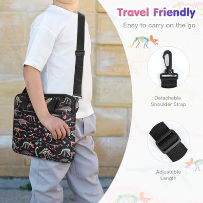 MoKo 10-12.5 Inch Kids Tablet Sleeve Carrying Case for Fire HD 10 13th/11th Gen, Fire HD 8/7 Kids 2022, Tablet Bag with Shoulder Strap for 10/10.1 Inch Android 12/13, Black Dinosaur - color: Black Dinosaur, style: 12.5 Inch