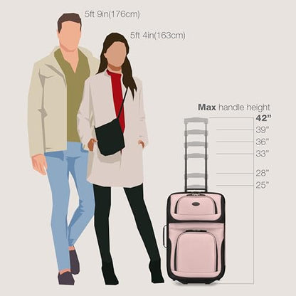 U.S. Traveler Rio Lightweight Softside Rolling Carry-on Suitcase, 2-Wheel Set, Pink - color: Pink, size: 21"/14"