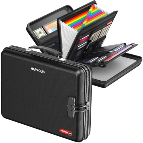 Fireproof Document Organizer with Lock, Fireproof Document Box | Portable Fireproof Document Box Hard-Shell Document Organizer Storage for Documents Laptop Passports Black - color: Black, size: 15.5" x 11.5" x 3"