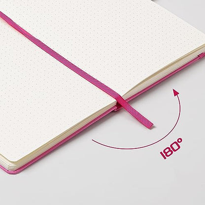 Dotted Journal/Notebook - Dot Grid Hard Cover Notebook, Premium Thick Paper with Fine Inner Pocket, Black Smooth Faux Leather, Pen Loop, 5.3'' x 8.26'' - Raspberry - color: Raspberry, size: Dotted