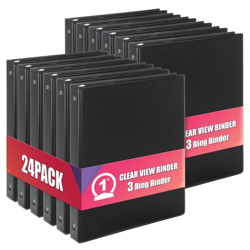 Comix Durable 1 Inch 3 Ring Binder, Round View Binder for Office or School, Fits 175 Sheets of 8.5x11 Paper, PVC-Free & Foldable Spine, Made in North American, 24 Pack (Black) - color: Black, size: 1 inch, style: 24 Pack