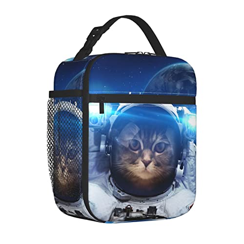 YETTA YANG Space Galaxy Cat Cool Portable Lunch Bag Insulated Lunch Box Reusable Totes For Women Men Work Picnic Camping - color: Black5